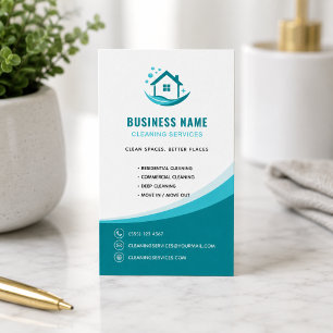 Modern Schoonmaakdiensten Professioneel Logo Teal Visitekaartje