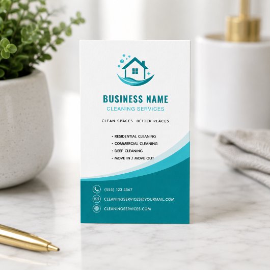 Modern Schoonmaakdiensten Professioneel Logo Teal Visitekaartje