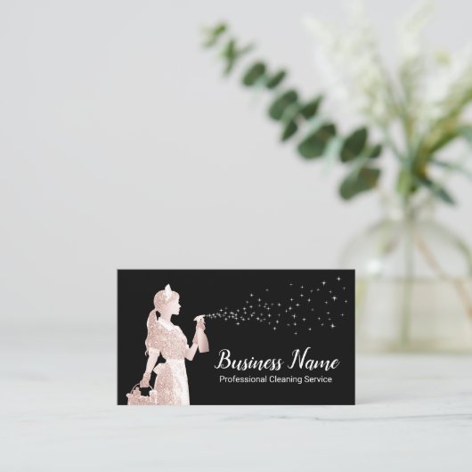 Modern schoonmaakservice Roos Gold Maid Black Visitekaartje (Staand voorkant)