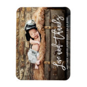 Modern Schrift Borstel Nieuwe Baby Liefde en Dank Magneet (Verticaal)