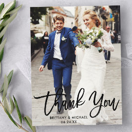 Modern Schrift Borstel | Trouwfoto Bedankt Briefkaart