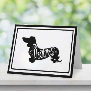 Modern Schrift Dachshund Zwart Wit Opgevouwen Bedankkaart