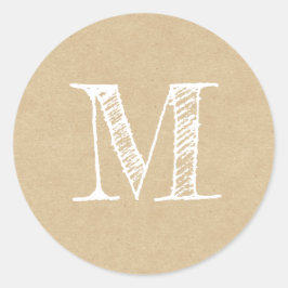 Modern Schrift Monogram Initiaal Kraft Ronde Sticker