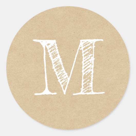 Modern Schrift Monogram Initiaal Kraft Ronde Sticker (Voorkant)