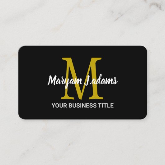 Modern Schrift Monogram (QR Code) Chic Zwart Goud Visitekaartje (Voorkant)