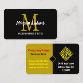 Modern Schrift Monogram (QR Code) Chic Zwart Goud Visitekaartje (Voorkant / Achterkant)