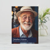 Modern Schrift Navy Blauw & Wit Uitvaart/ Herdenki Programmakaart (Staand voorkant)