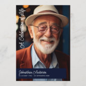 Modern Schrift Navy Blauw & Wit Uitvaart/ Herdenki Programmakaart (Voorkant)