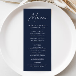 Modern Schrift Navy Bruiloft Menu