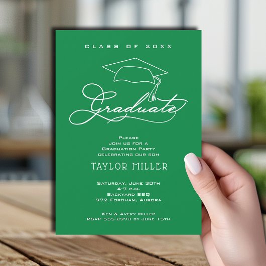 Modern Schrift op heldergroene afstuderen Kaart