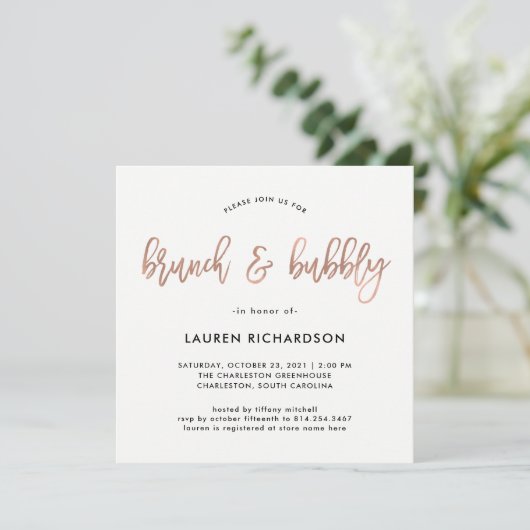 Modern Schrift | Roze Goud Brunch en Bubbelwijn Kaart (Staand voorkant)