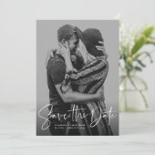 Modern schrift verticaal foto save the date (Staand voorkant)