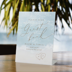 Modern Schrift Zand Hartjes Strand Gastboek Bord Reclamebord Met Voetstuk