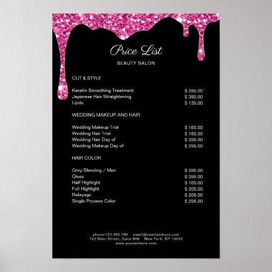 Modern Schwarz-roze Glitter Preishear Poster (Voorkant)