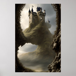 Modern Scottish castle fantasy op een klif Poster