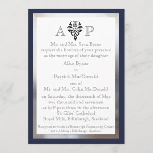 Modern Scottish Celtic Wedding Invitation - Navy Kaart