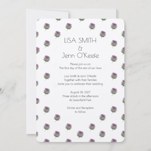 Modern Scottish Thistle Wedding Invitation Kaart (Voorkant)