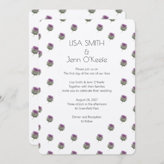 Modern Scottish Thistle Wedding Invitation Kaart (Voorkant / Achterkant)