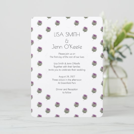 Modern Scottish Thistle Wedding Invitation Kaart (Staand voorkant)