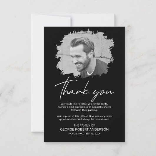 Modern Scratched Effect Foto Funeral Bedankt (Voorkant)