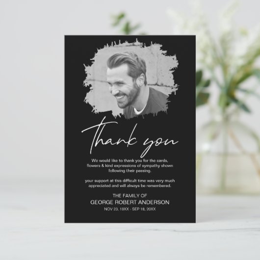 Modern Scratched Effect Foto Funeral Bedankt (Staand voorkant)