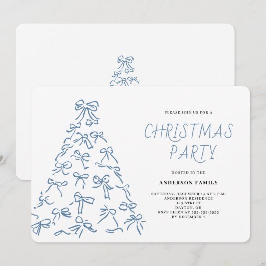 Modern Scribble Bow kerstfeest Kaart (Voorkant / Achterkant)