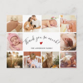 Modern Script 10 Fotocollage Nieuwe Baby Bedankt Briefkaart (Voorkant)
