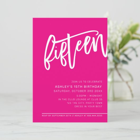 MODERN SCRIPT 15e verjaardagsfeestje heet roze wit Kaart (Staand voorkant)