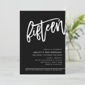 MODERN SCRIPT 15e verjaardagsfeestje zwart wit Kaart (Staand voorkant)