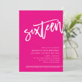 MODERN SCRIPT 16e verjaardag heet roze wit Kaart (Staand voorkant)