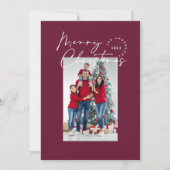 Modern script 1 foto met burgundy Merry kerst Feestdagenkaart (Voorkant)