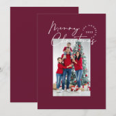 Modern script 1 foto met burgundy Merry kerst Feestdagenkaart (Voorkant / Achterkant)