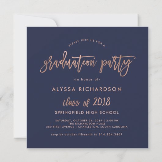 Modern script | 2018 Afstudeerfeest Roos Gold Kaart (Voorkant)