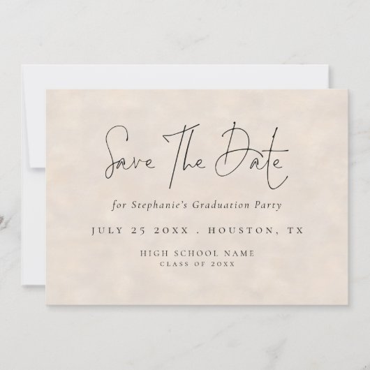 Modern Script 2025 Cream Texture Afstuderen Save The Date (Voorkant)