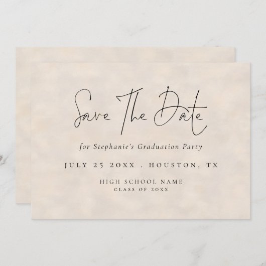 Modern Script 2025 Cream Texture Afstuderen Save The Date (Voorkant / Achterkant)