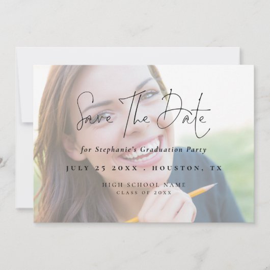 Modern Script 2025 Photo Light Overlay Afstuderen Save The Date (Voorkant)