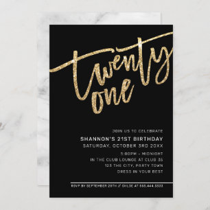 MODERN SCRIPT 21st-party gouden glitter zwart Kaart