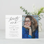 Modern Script 21st Verjaardagsfeestfoto Horizontaa Kaart (Staand voorkant)