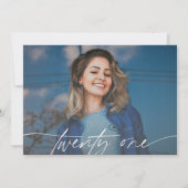 Modern Script 21st Verjaardagsfeestfoto Horizontaa Kaart (Achterkant)