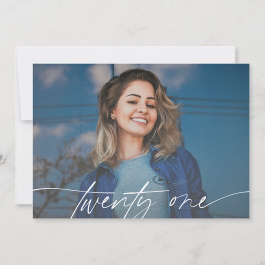 Modern Script 21st Verjaardagsfeestfoto Horizontaa Kaart (Achterkant)