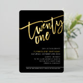 MODERN SCRIPT 21ste verjaardag zwart wit Folie Uitnodiging (Staand Voorkant)