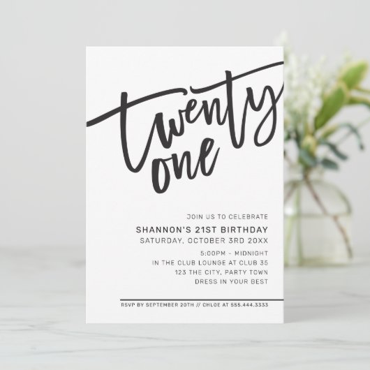 MODERN SCRIPT 21ste verjaardag zwart wit Kaart (Staand voorkant)