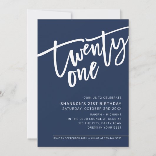 MODERN SCRIPT 21ste verjaardagsfeest donker marine Kaart (Voorkant)