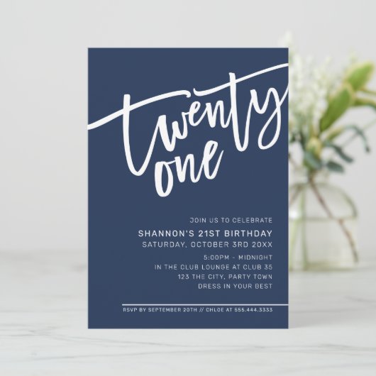 MODERN SCRIPT 21ste verjaardagsfeest donker marine Kaart (Staand voorkant)