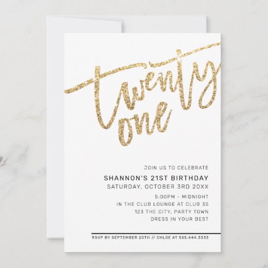 MODERN SCRIPT 21ste verjaardagsfeest gouden glitte Kaart (Voorkant)