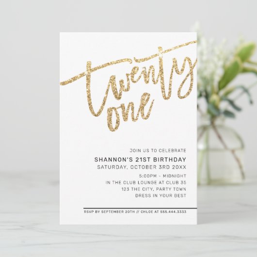 MODERN SCRIPT 21ste verjaardagsfeest gouden glitte Kaart (Staand voorkant)
