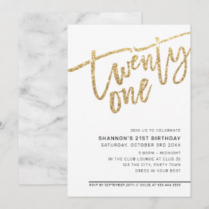 MODERN SCRIPT 21ste verjaardagsfeest gouden glitte Kaart