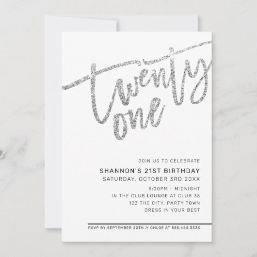 MODERN SCRIPT 21ste verjaardagsfeest zilveren glit Kaart (Voorkant)