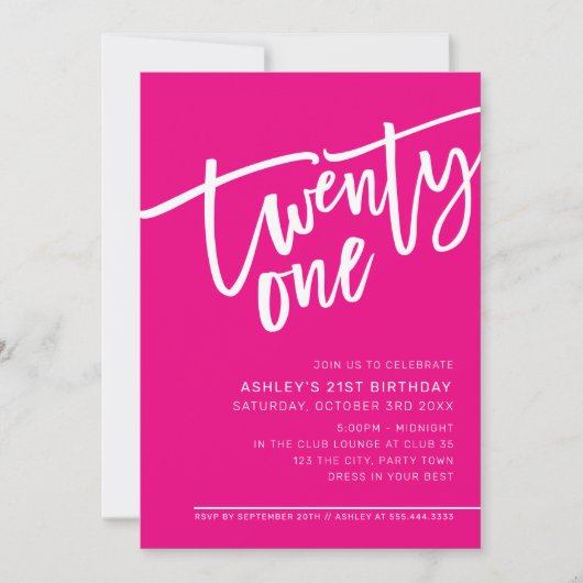 MODERN SCRIPT 21ste verjaardagsfeestje heet roze w Kaart (Voorkant)