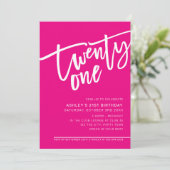 MODERN SCRIPT 21ste verjaardagsfeestje heet roze w Kaart (Staand voorkant)